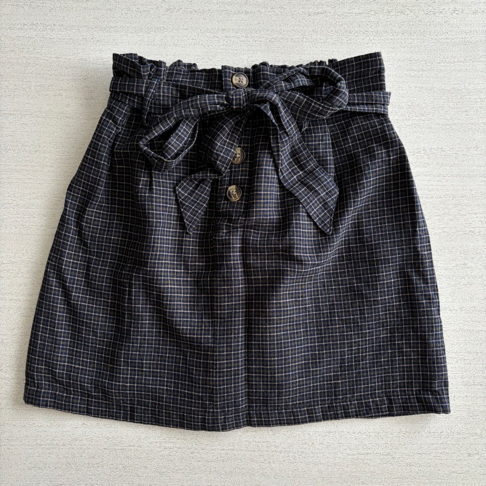 American Eagle Navy Plaid Paper Bag Skirt